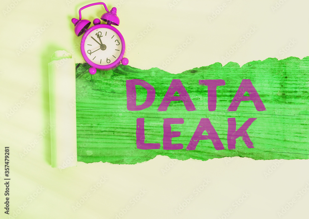 Poster word writing text data leak. business photo showcasing released illegal transmission of data from a 