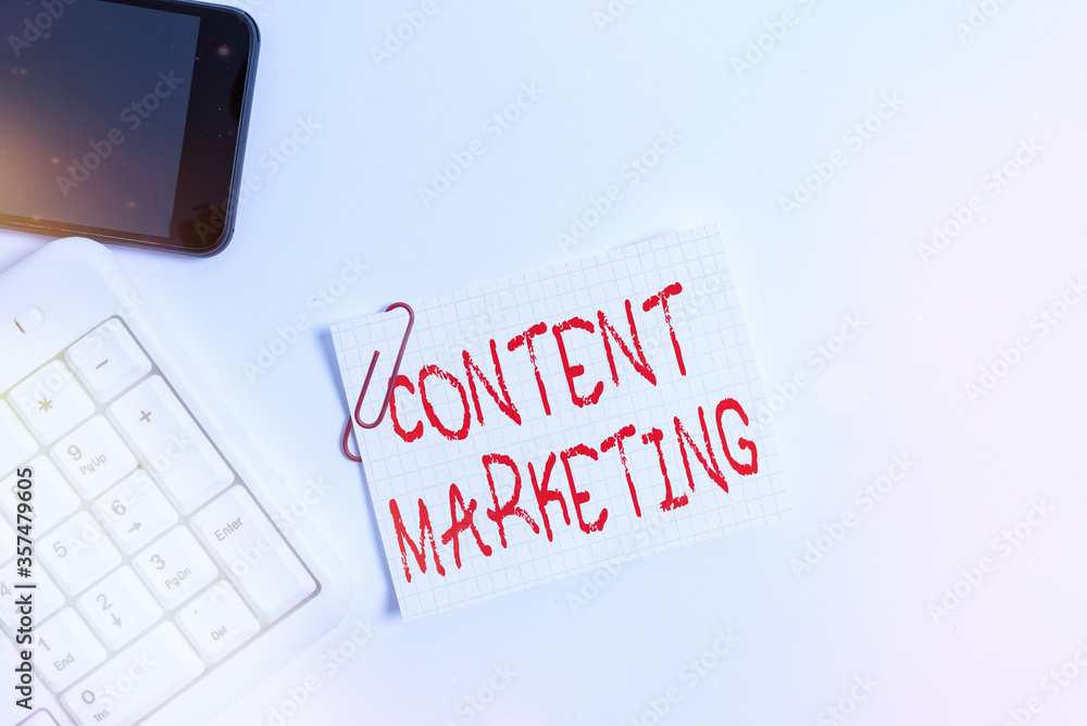Poster handwriting text content marketing. conceptual photo involves the creation and sharing of online mat