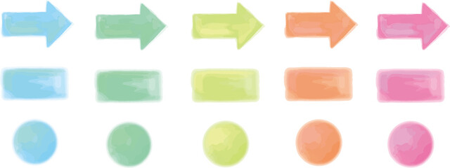 素材・水彩風の矢印と丸と四角のベクターイラスト