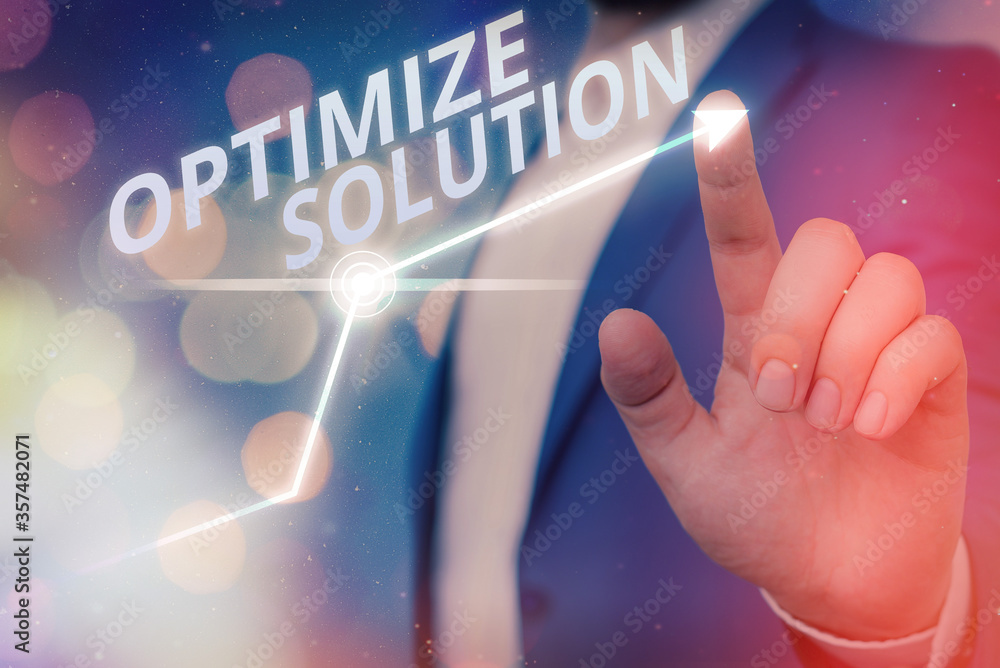 Poster writing note showing optimize solution. business concept for process of finding the greatest value o