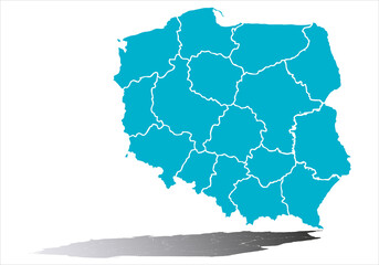 Mapa azul de Polonia en fondo blanco.