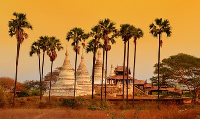 Minochantha Stupa Group in Old Bagan Myanmar in sunrise