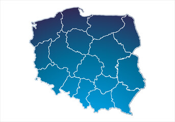 Mapa azul de Polonia en fondo blanco.