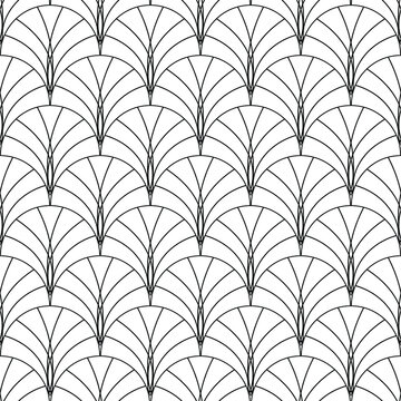 Art deco classic seamless geometric pattern, monochrome black and white background, fan shape, print, textile, wallpaper