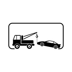 Tow truck icon. Towing truck with car sign isolated on white background