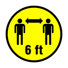 Keep Your Distance 6 ft or 6 Feet Round Social Distancing Instruction Sticker Icon. Vector Image.