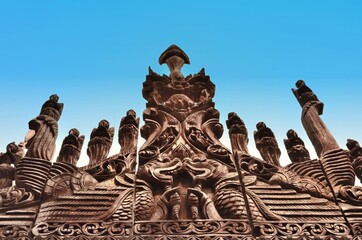 Carvings on top of Shwenandaw Kyaung Temple in Mandalay