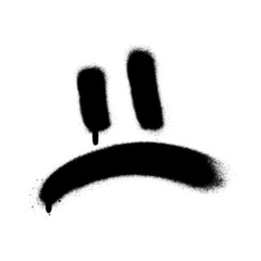 Sad face sign. Spray paint graffiti. White background.