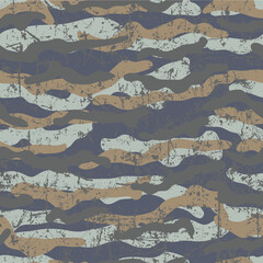 Camouflage seamless pattern. Grunge and scratch texture. Tan, ocher and two shades of brown.