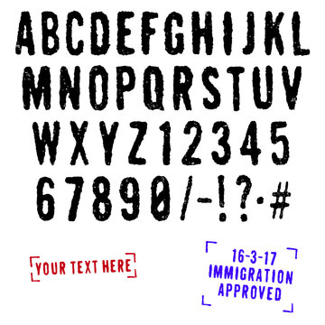 Rubber stamp font with heavy distort and grunge effects.