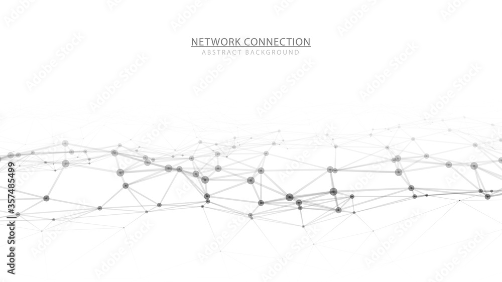 Wall mural abstract wave of particles and lines. network connection structure on white background. big data vis