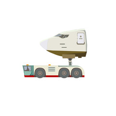 Pushback tug with the head of airplane on white isolated background, vector illustration for making prints, logos, posters and elements of design for Airport daily routine or ground facilities topic.