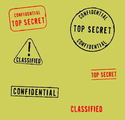 Grunge stamp collection CONFIDENTIAL, TOP SECRET  and CLASSIFIED.