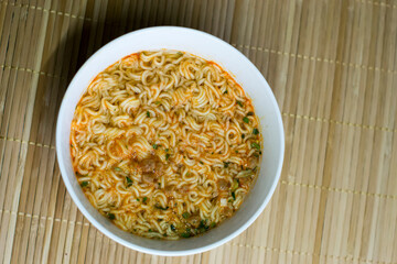 Instant noodles brewed in a deep bowl