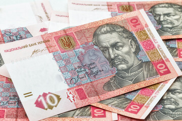 Fototapeta na wymiar Background of Ukrainian ten hryvnas banknotes