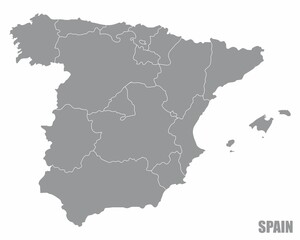 The Spain regions map isolated on white background