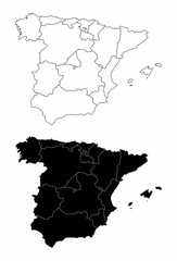 The black and white Spain regions maps