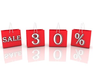 Red shopping bags with SALE 30% concept