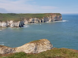 View of the cliffs and sea at Flamborough Head, East Riding, Yorkshire, England, UK