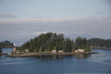 Fototapeta premium Housing on a small island in Sitka, Alaska