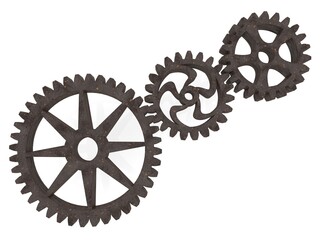 Three gears of different shapes and sizes are connected to each other