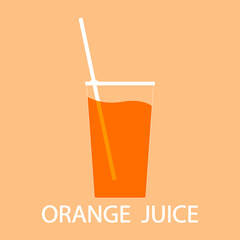 Natural orange juice in a glass with a drinking tube.