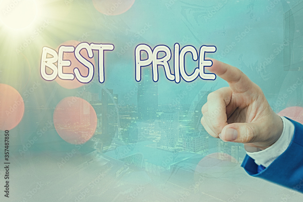 Poster writing note showing best price. business concept for the most considerate cost of a product given t