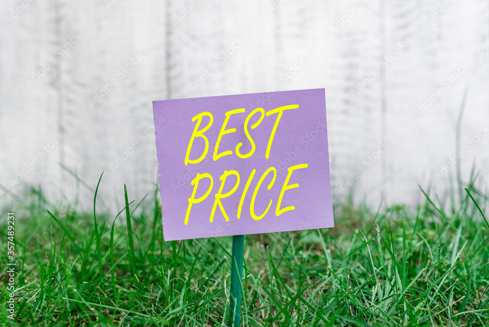 Poster writing note showing best price. business concept for the most considerate cost of a product given t