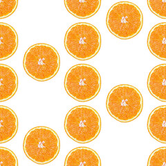 Seamless infinity pattern of isolated slices of orange. Wallpaper for background, design and packaging
