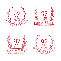 92 years anniversary logo collection. 92nd years anniversary celebration hand drawn logotype. Vector and illustration. 