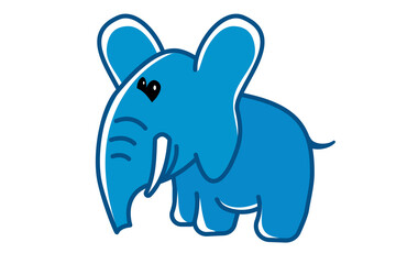  Funny baby blue elephant. One full length animal illustration for children on a white background. Freehand flat design.