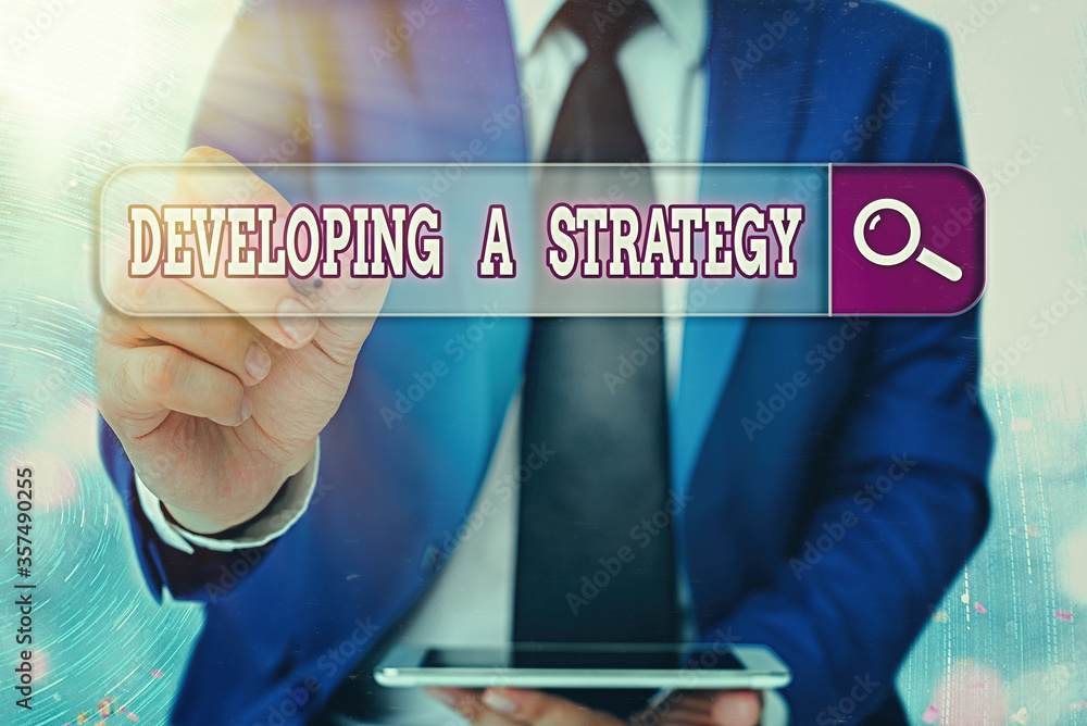 Poster writing note showing developing a strategy. business concept for discussing the ideas for new goal m