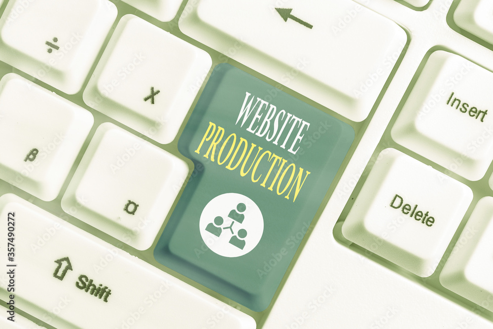 Aufkleber word writing text website production. business photo showcasing creating sites with layout content a