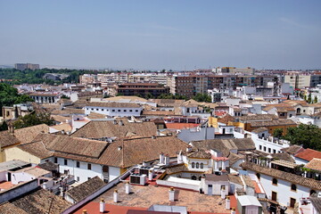 Naklejka premium Roof of the old city, panoramic aerial view from the bell tower at the Mezquita - Catedral de Cordoba, Andalusia, Spain
