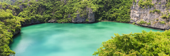 Angthong national marine park, koh Samui, Suratthani, Thailand. Web banner in panoramic view.