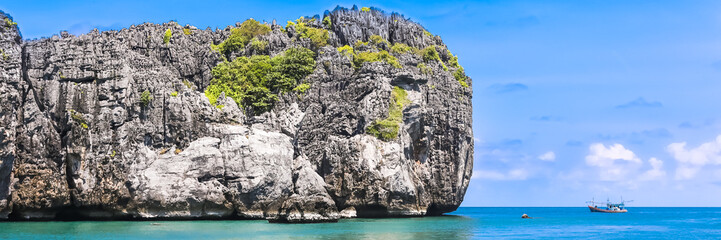 Angthong national marine park, koh Samui, Suratthani, Thailand. Web banner in panoramic view.
