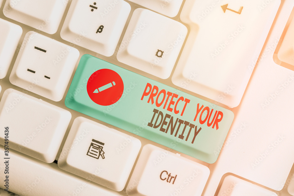 Poster writing note showing protect your identity. business concept for secure from data breach and informa