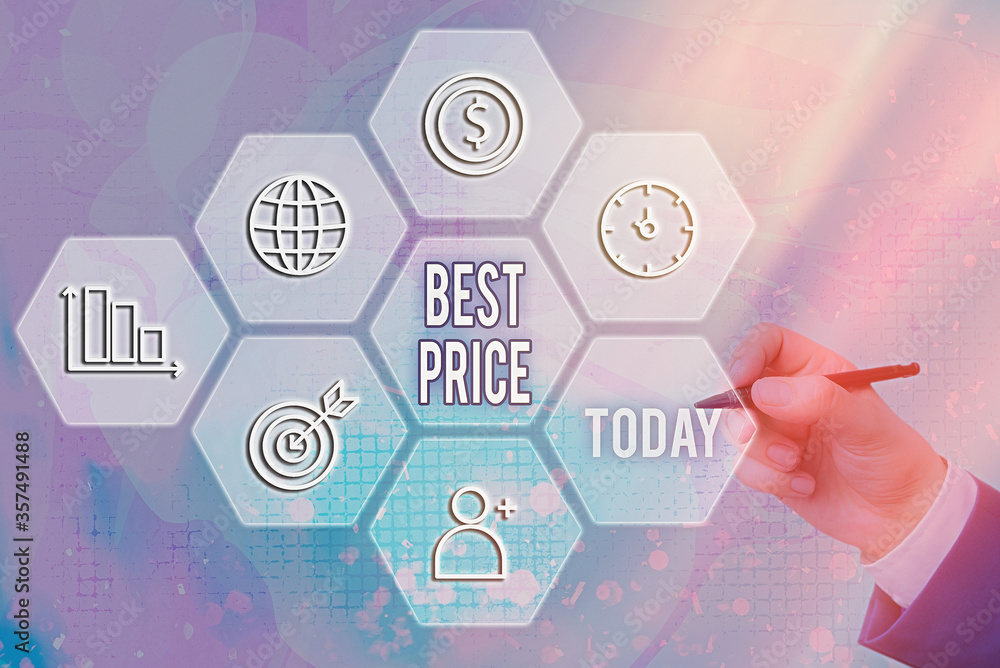 Poster text sign showing best price. business photo text the most considerate cost of a product given to th