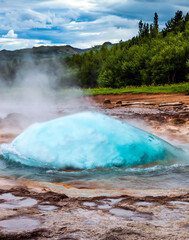 The Strokkur geyser - boiling waterball