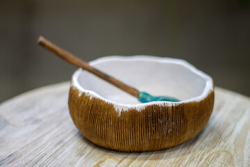 handmade ceramic bowl in the form of a coconut