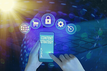 Writing note showing Content Strategy. Business concept for important Marketing approach...