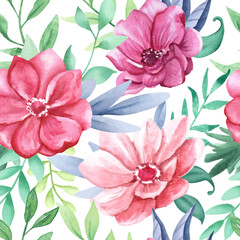 Hand drawn watercolor floral pattern. Watercolor flowers