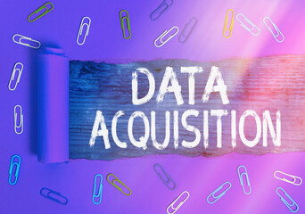 Text sign showing Data Acquisition. Business photo text way to obtain statistics that can be maneuvered digitally