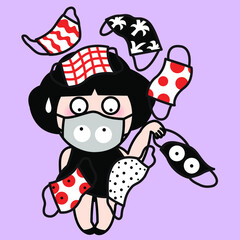 Girl With Her Fashionable And Stylish Virus Protection Face Mask Concept Card Character illustration
