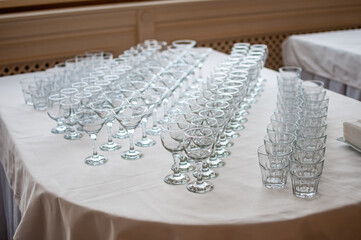 Serving empty glasses for wine, martini, cocktail