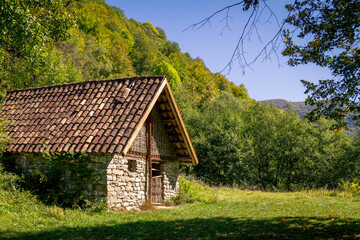 Old house in Georgian mountain forest