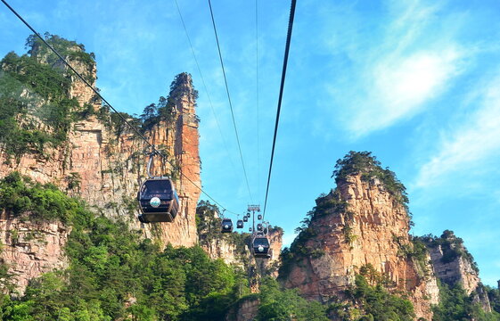 Zhangjiajie, China - May 12, 2017: Cable car in Wulingyuan in Zhangjiajie National Park, China.