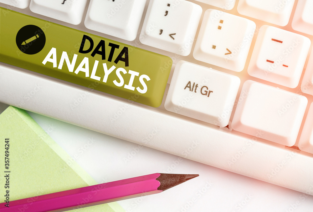 Poster writing note showing data analysis. business concept for business intelligence and analytics with a 