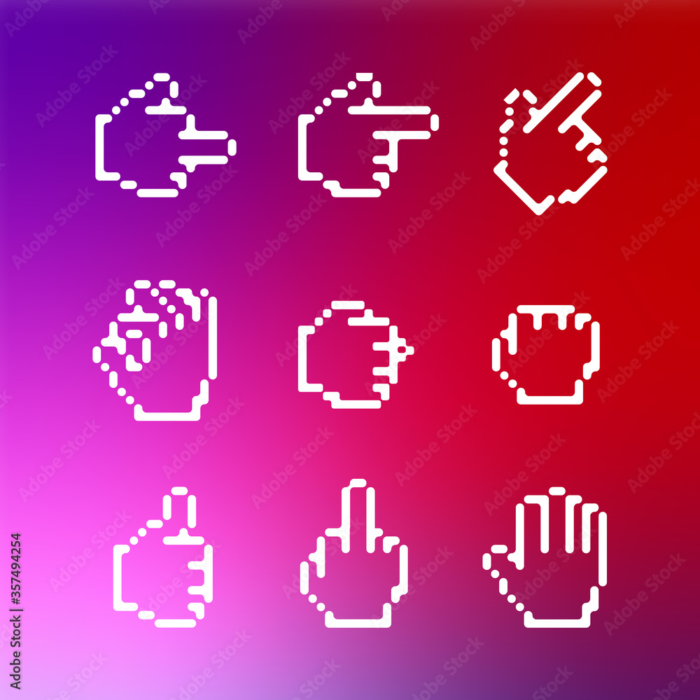 Poster set of stylish vector icons from hand gestures for design of applications and internet services.back