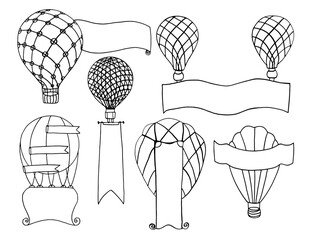 A set of six pictures with balloons and flags for text.